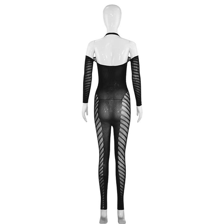 Halter long sleeve hollow out see through jumpsuit  | Festival Outfits Women