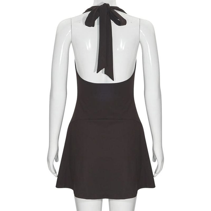 Halter self tie ruched deep V neck mini dress  | Festival Outfits Women