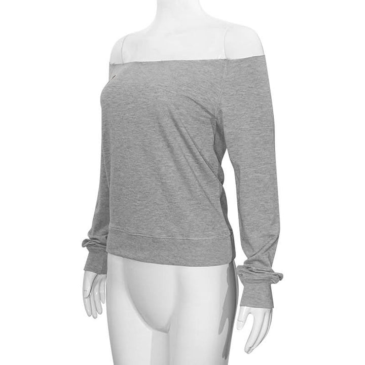 Long sleeve off shoulder letter pattern top  | Festival Outfits Women