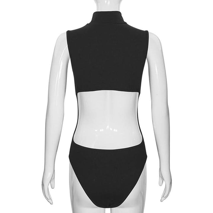 Hollow out high neck sleeveless solid bodysuit  | Festival Outfits Women