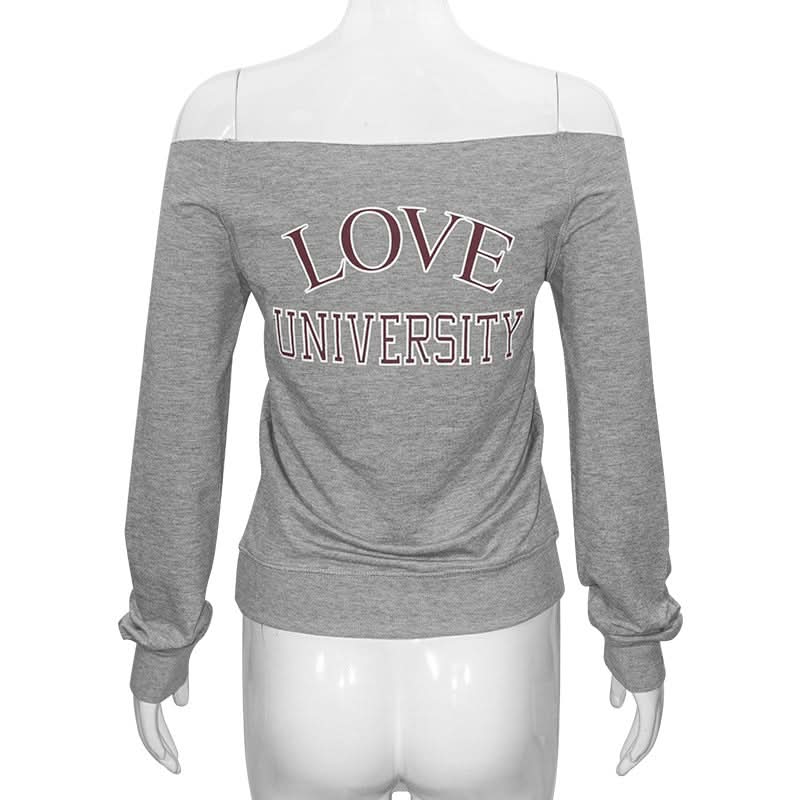 Long sleeve off shoulder letter pattern top  | Festival Outfits Women