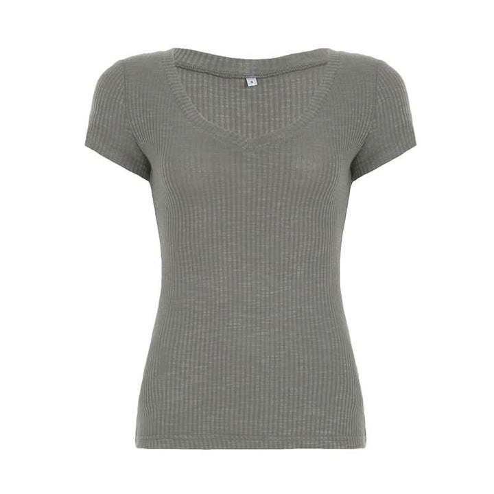 V neck short sleeve ribbed top  | Festival Outfits Women