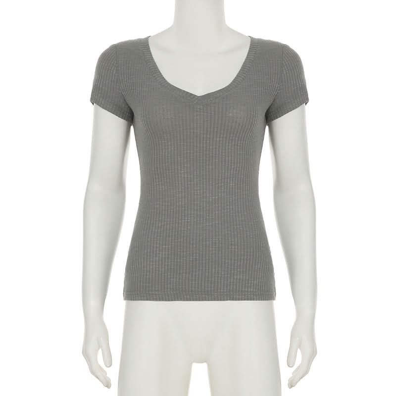 V neck short sleeve ribbed top  | Festival Outfits Women