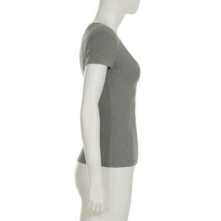 V neck short sleeve ribbed top  | Festival Outfits Women