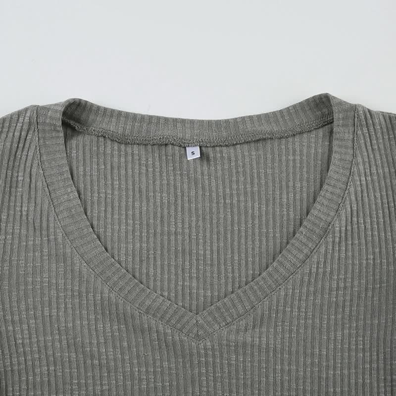 V neck short sleeve ribbed top  | Festival Outfits Women