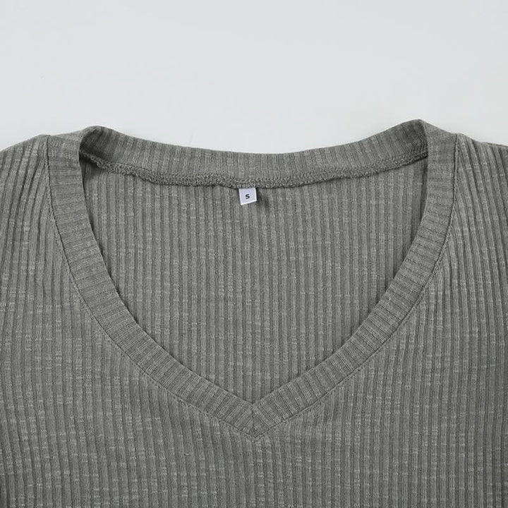 V neck short sleeve ribbed top  | Festival Outfits Women