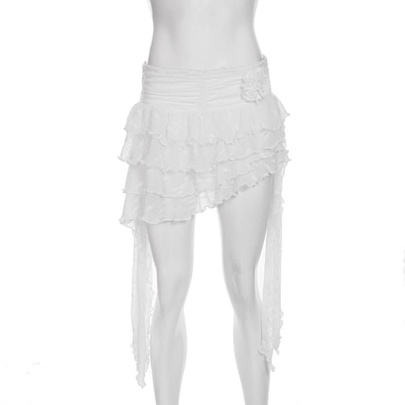 Ruffle irregular flower applique mini skirt  | Festival Outfits Women
