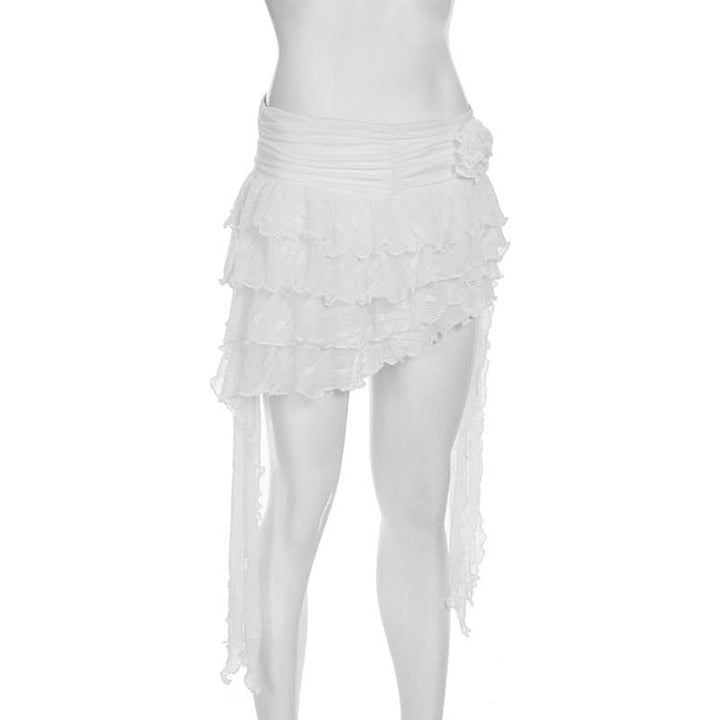 Ruffle irregular flower applique mini skirt  | Festival Outfits Women