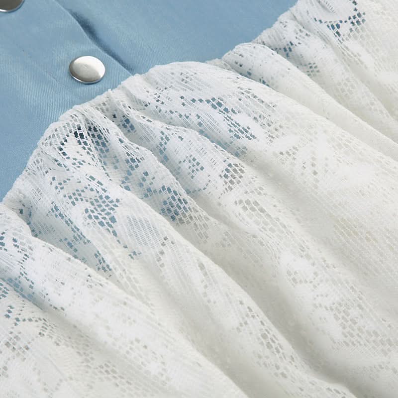 Denim lace patchwork button maxi skirt  | Festival Outfits Women