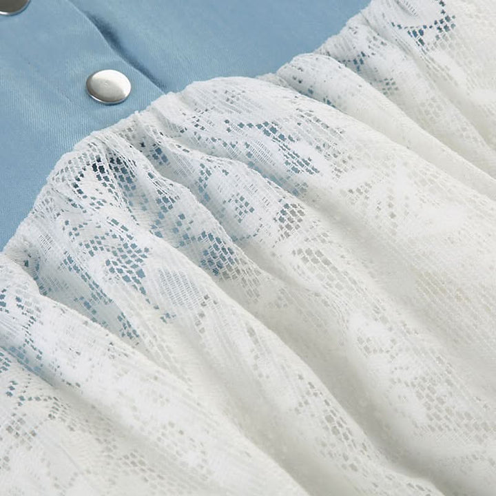 Denim lace patchwork button maxi skirt  | Festival Outfits Women