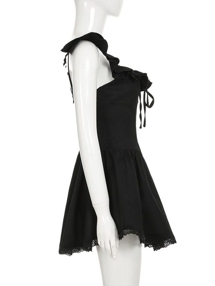 Ruffle self tie lace hem ruched cami mini dress  | Festival Outfits Women-final-sale