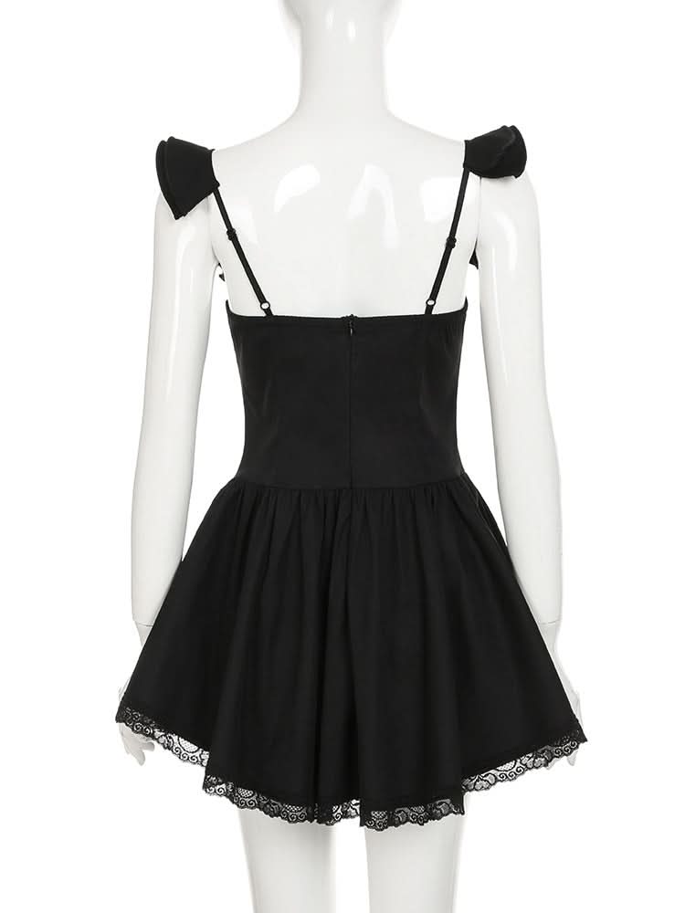 Ruffle self tie lace hem ruched cami mini dress  | Festival Outfits Women-final-sale