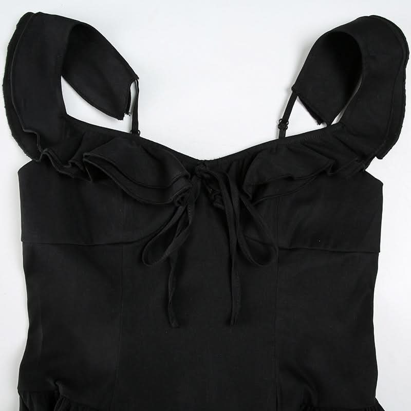 Ruffle self tie lace hem ruched cami mini dress  | Festival Outfits Women-final-sale