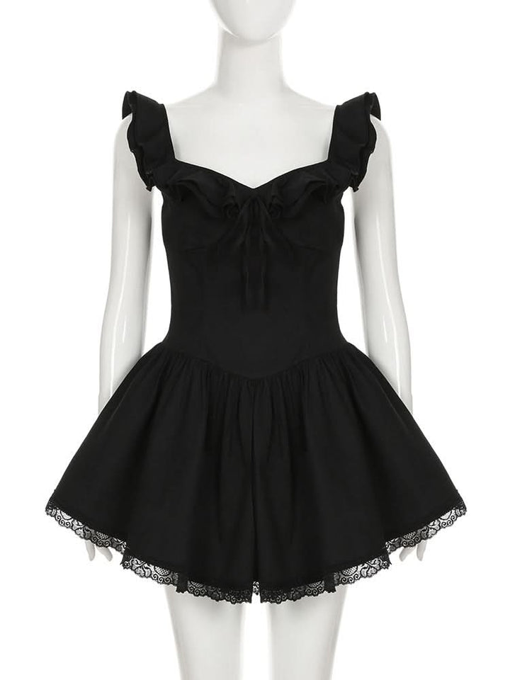 Ruffle self tie lace hem ruched cami mini dress  | Festival Outfits Women-final-sale