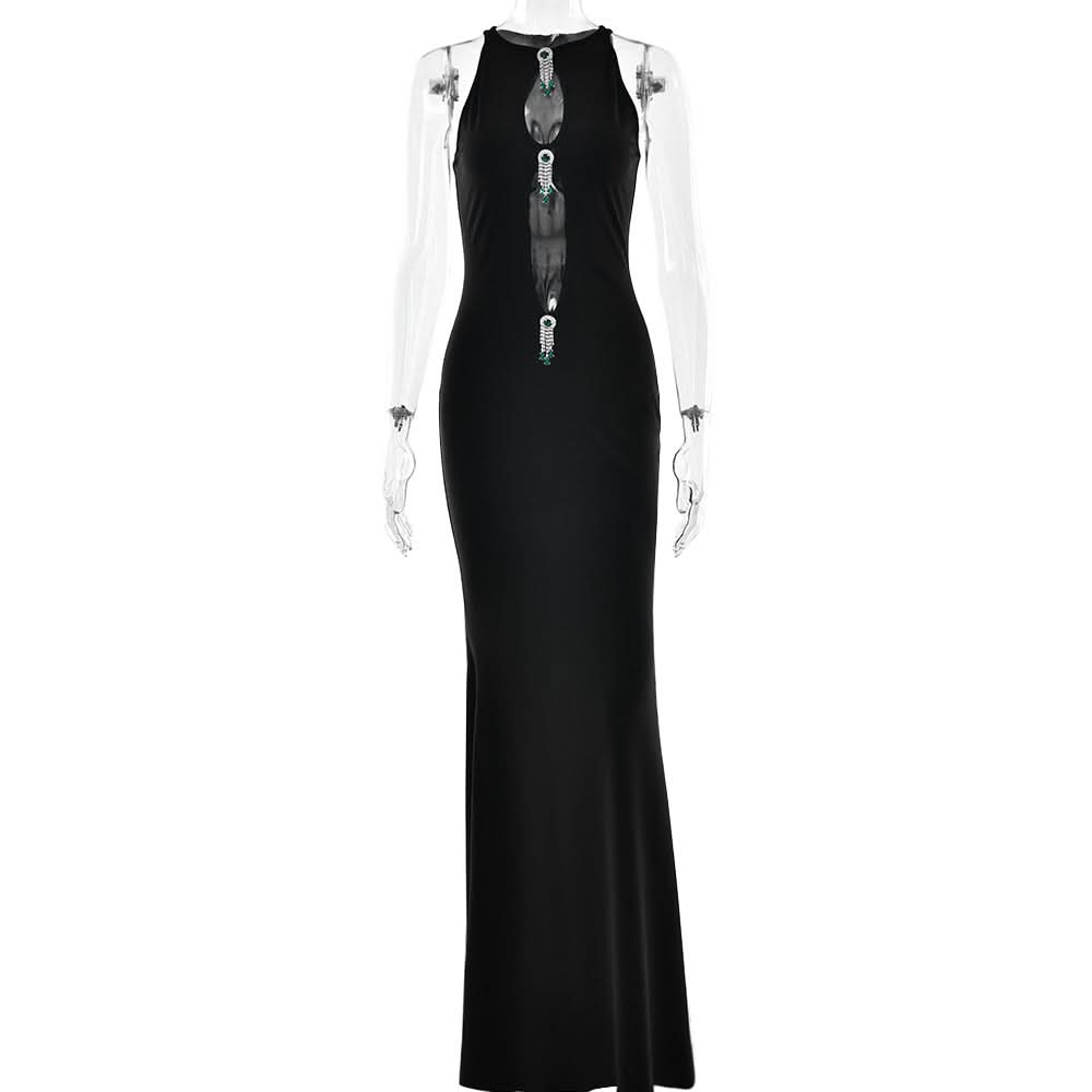 Hollow out metal applique cut out maxi dress  | Festival Outfits Women
