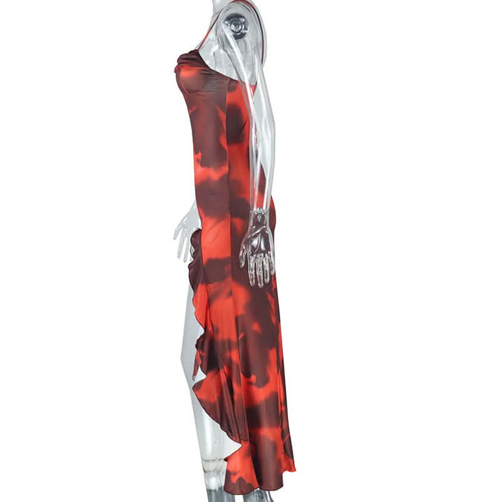 Ruffle contrast high slit cami maxi dress  | Festival Outfits Women