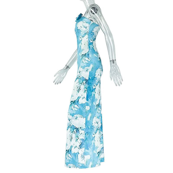 Halter flower applique contrast maxi dress  | Festival Outfits Women
