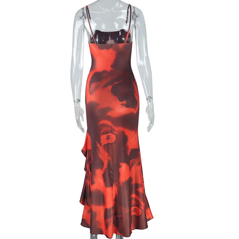 Ruffle contrast high slit cami maxi dress  | Festival Outfits Women