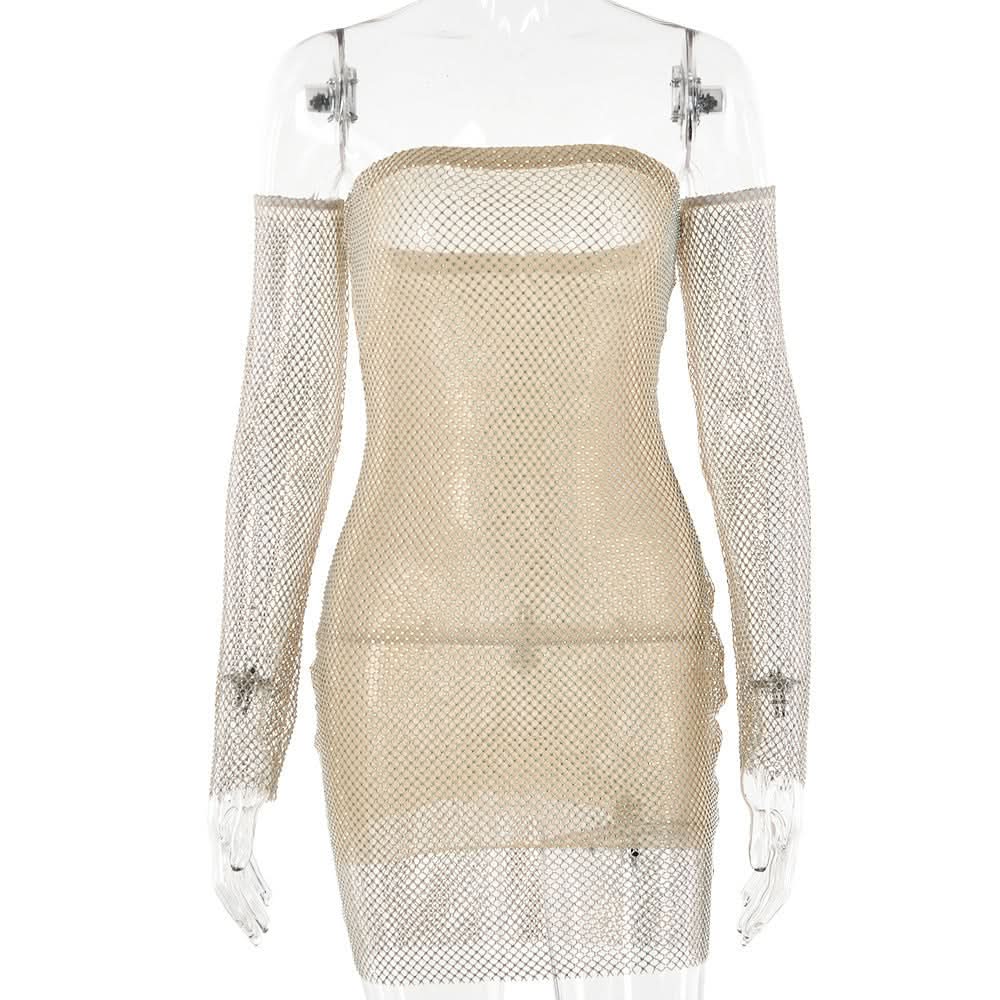 fitted lace wedding dress Beaded fishnet tube mini dress