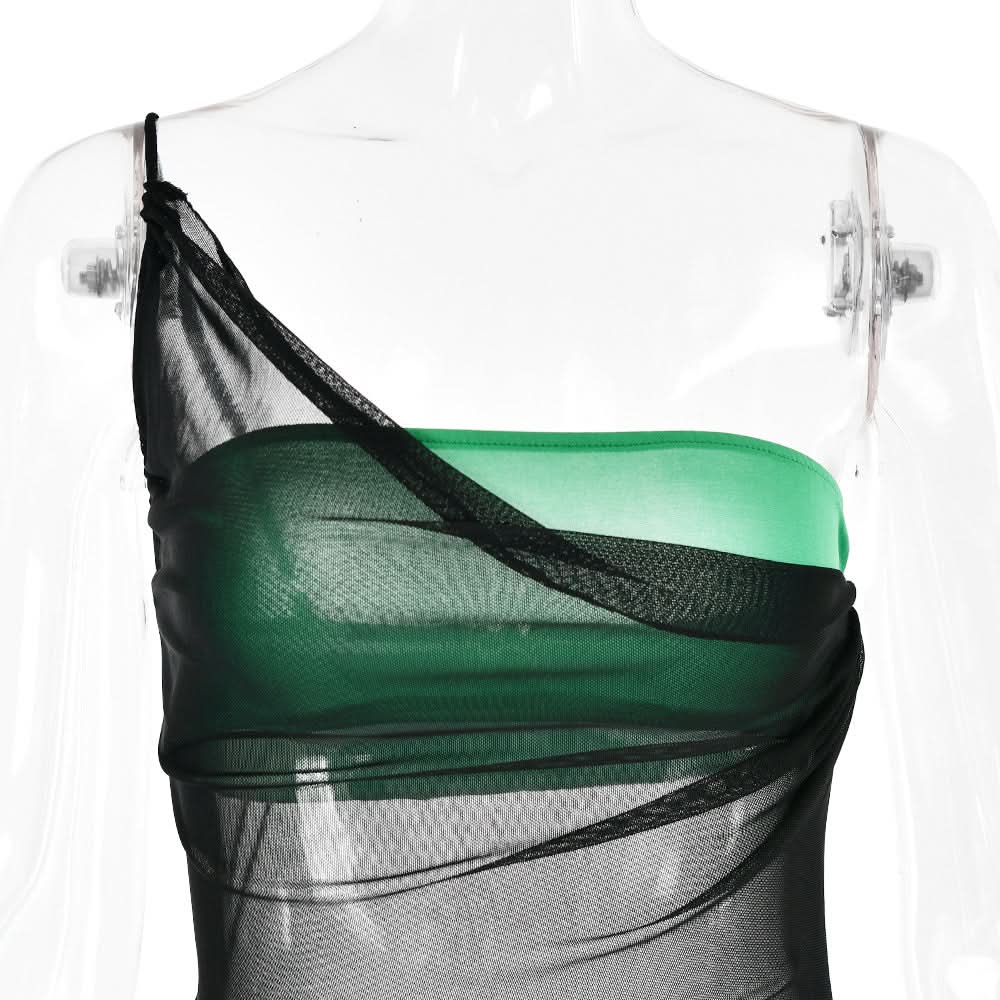 Drawstring mesh one shoulder 3 piece tube short pant set  | Festival Outfits Women