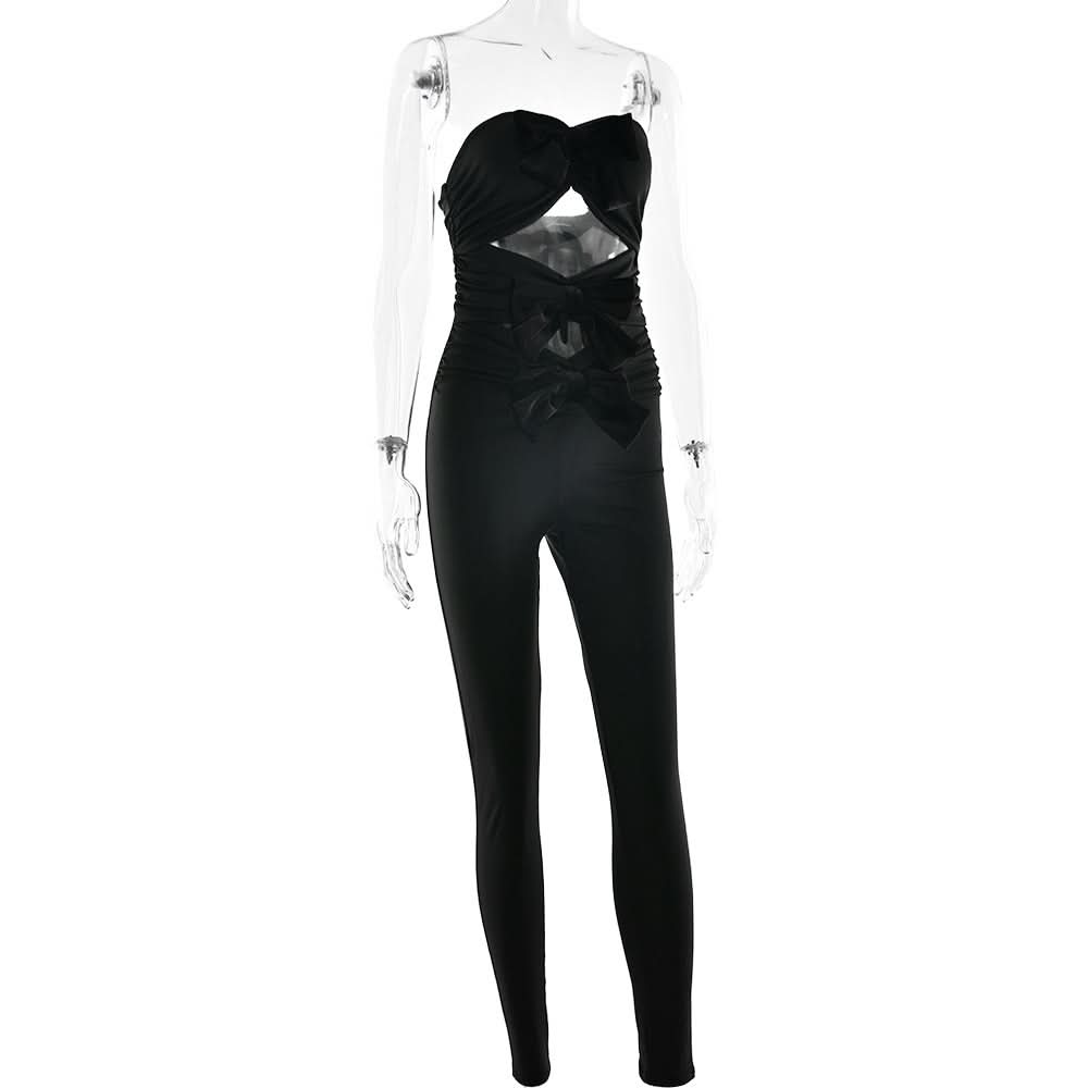 Bowknot hollow out ruched tube jumpsuit  | Festival Outfits Women