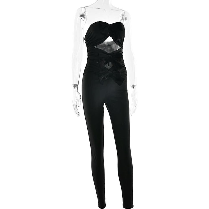 Bowknot hollow out ruched tube jumpsuit  | Festival Outfits Women