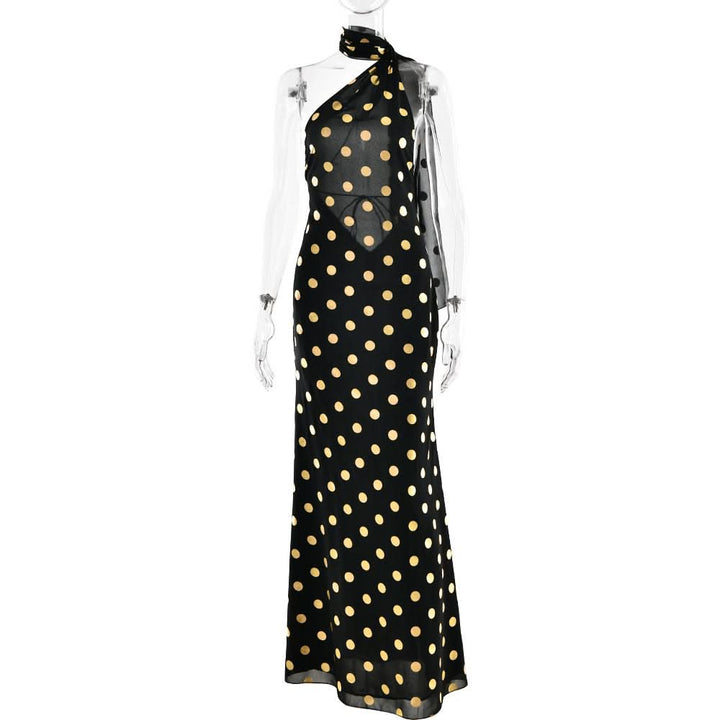 Halter polka dot backless self tie maxi dress  | Festival Outfits Women