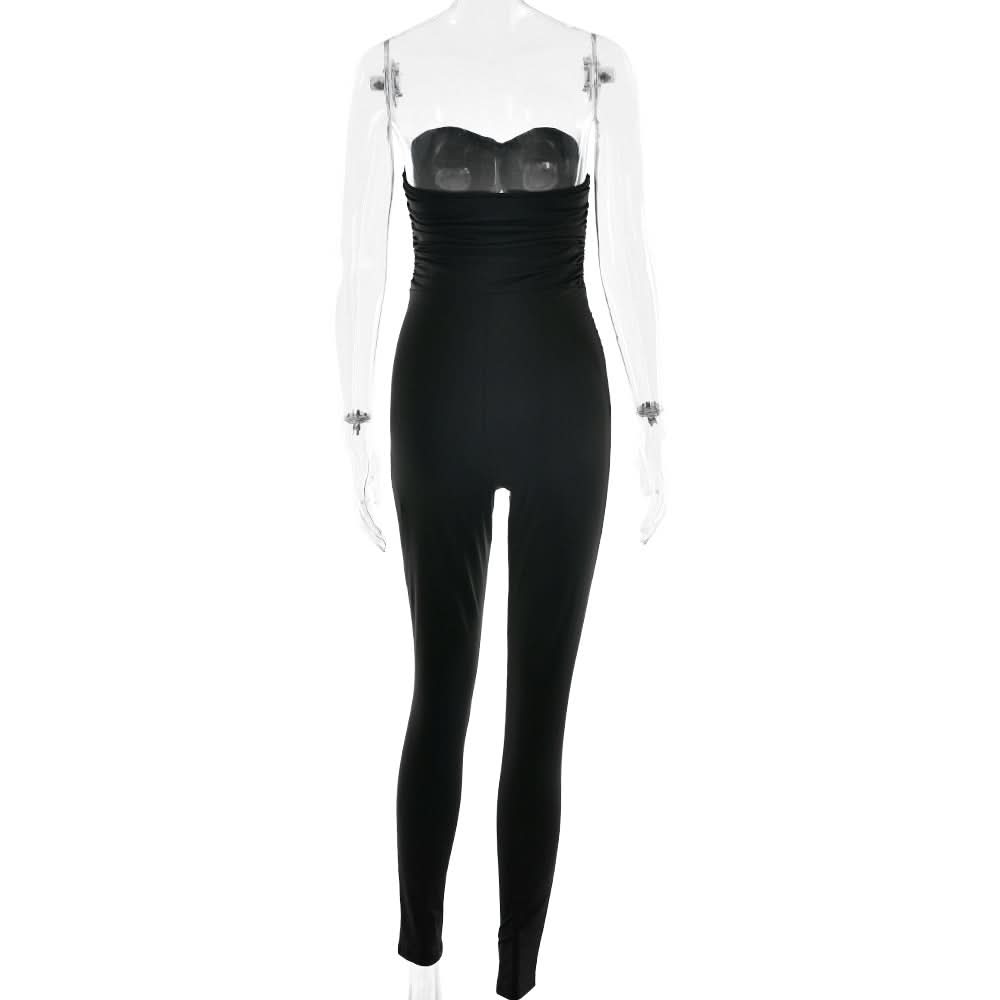 Bowknot hollow out ruched tube jumpsuit  | Festival Outfits Women