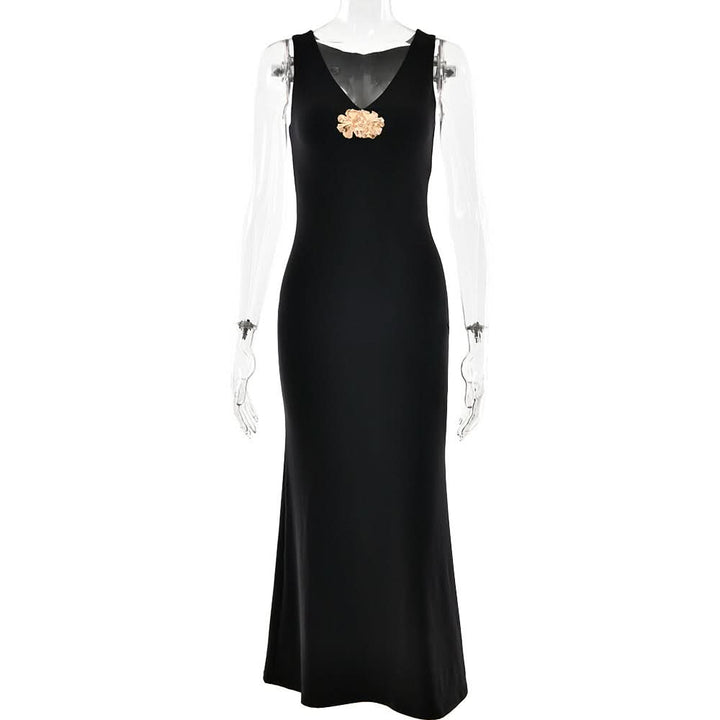 V neck sleeveless flower applique maxi dress  | Festival Outfits Women