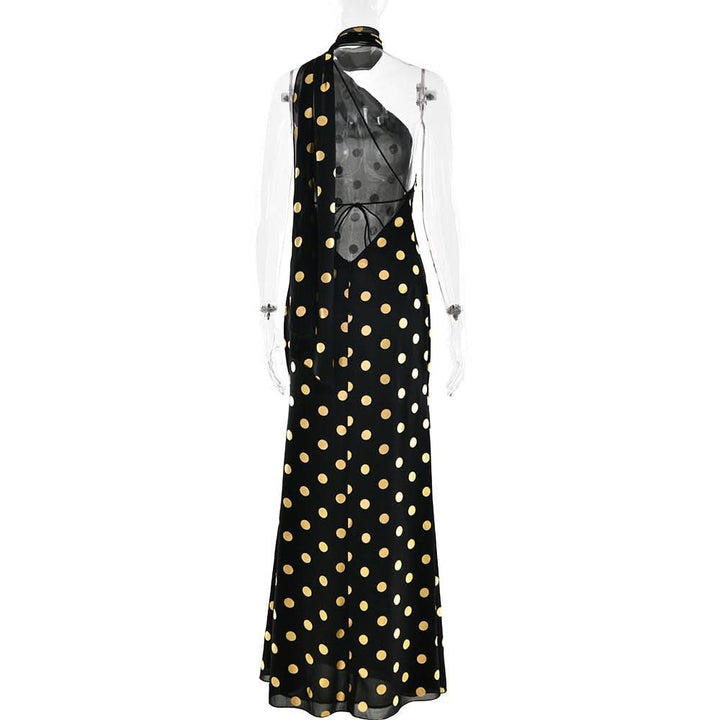 Halter polka dot backless self tie maxi dress  | Festival Outfits Women