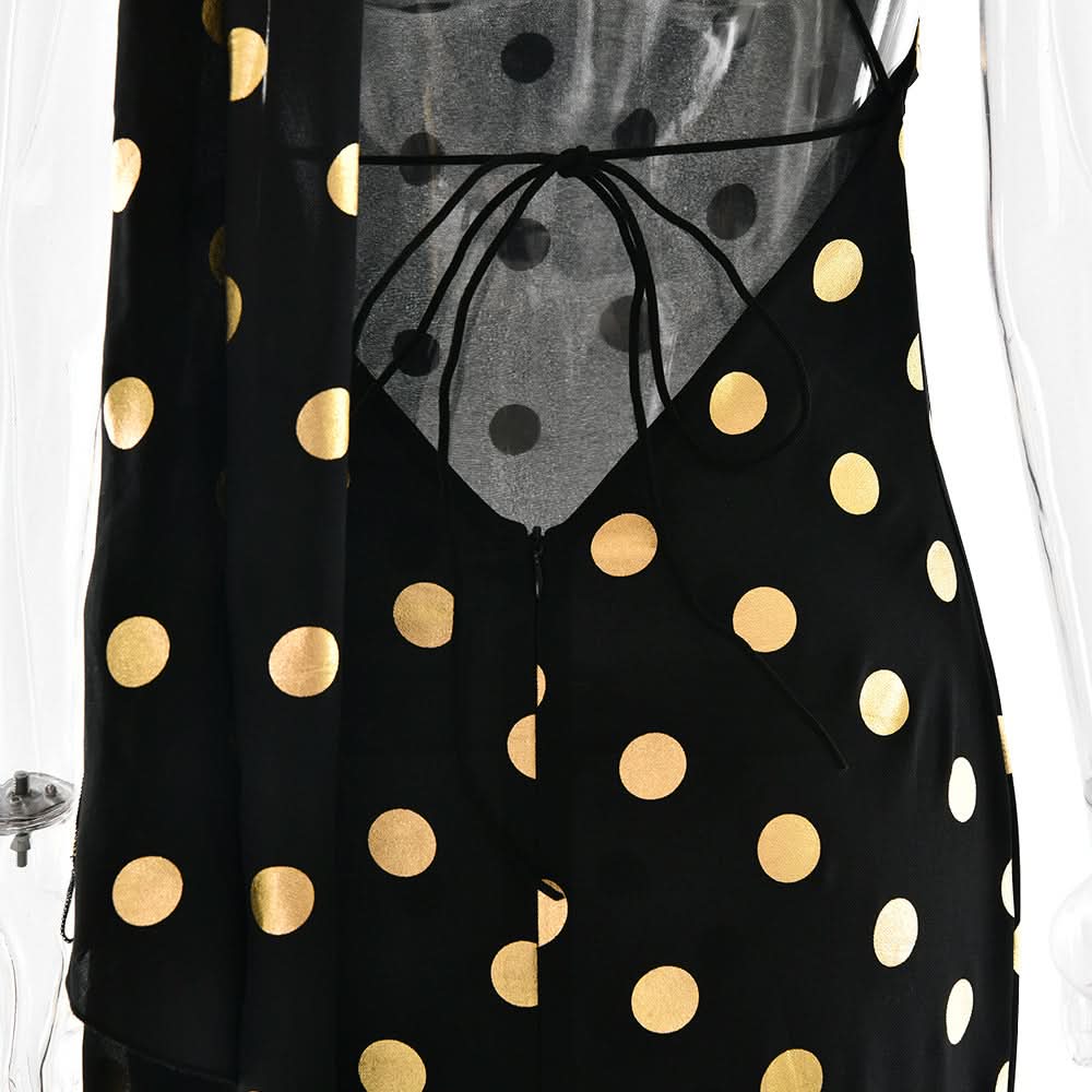 Halter polka dot backless self tie maxi dress  | Festival Outfits Women