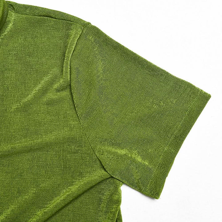 Turnover collar short sleeve ruched button mini dress  | Festival Outfits Women