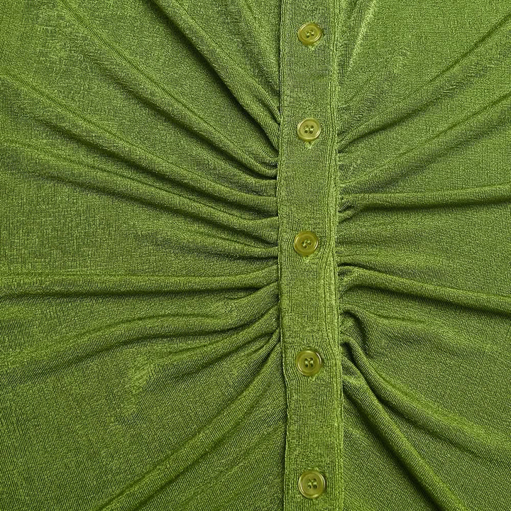 Turnover collar short sleeve ruched button mini dress  | Festival Outfits Women