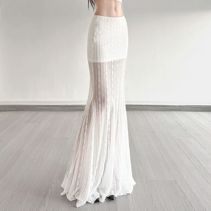Lace knitted ribbed maxi skirt  | Festival Outfits Women