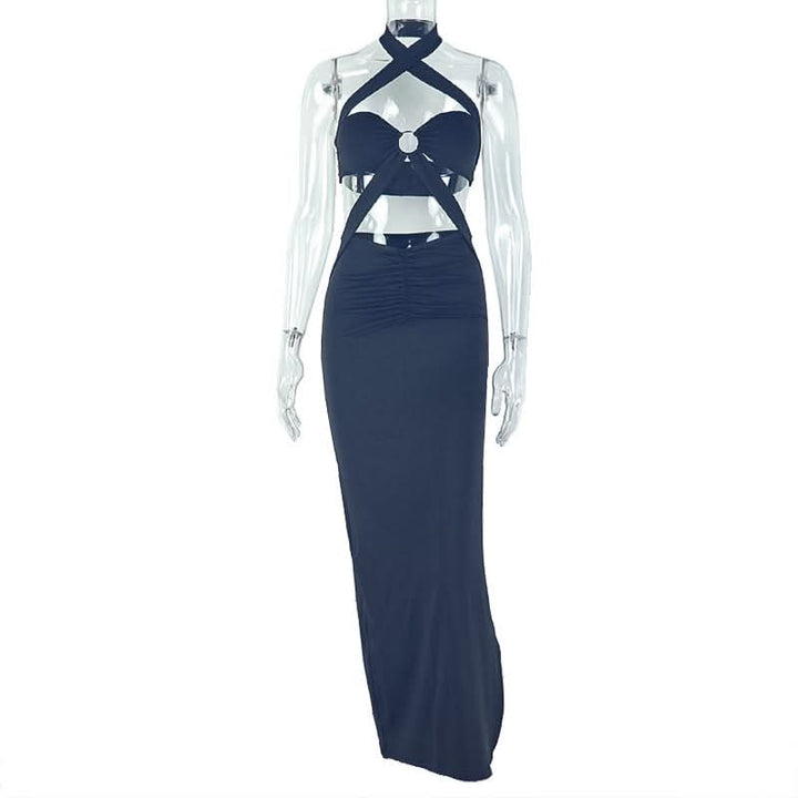 Halter o ring hollow out padded slit cut out maxi dress  | Festival Outfits Women
