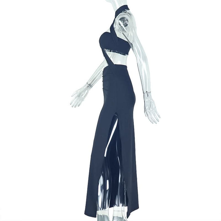 Halter o ring hollow out padded slit cut out maxi dress  | Festival Outfits Women