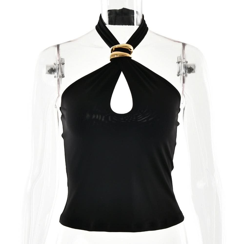 Halter metal ring hollow out cut out top  | Festival Outfits Women