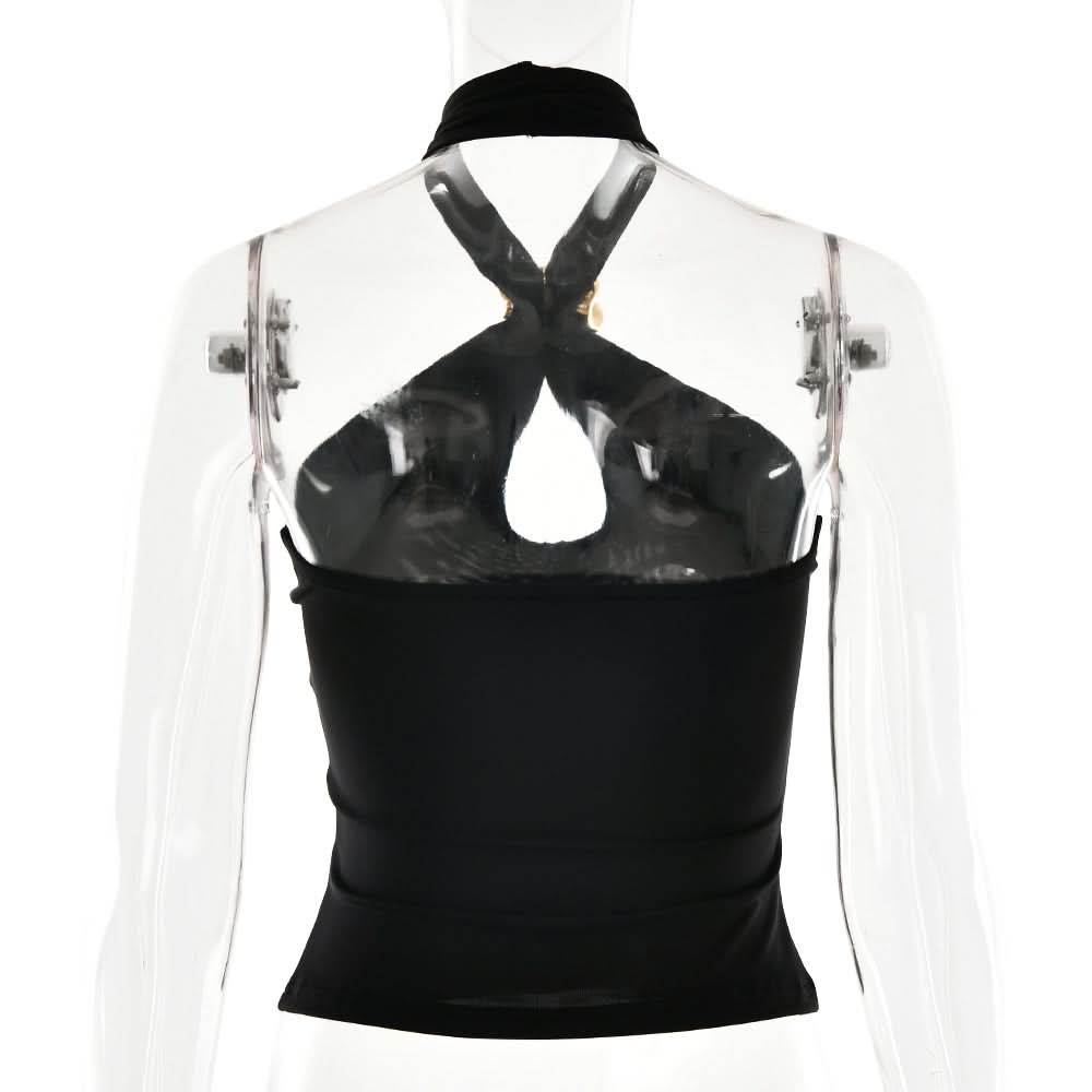 Halter metal ring hollow out cut out top  | Festival Outfits Women