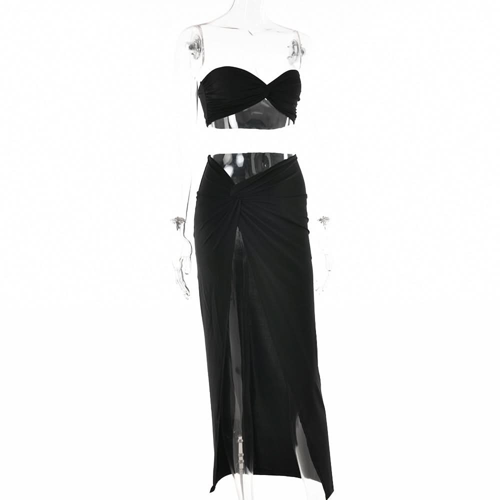 Sweetheart neck ruched slit maxi skirt set  | Festival Outfits Women