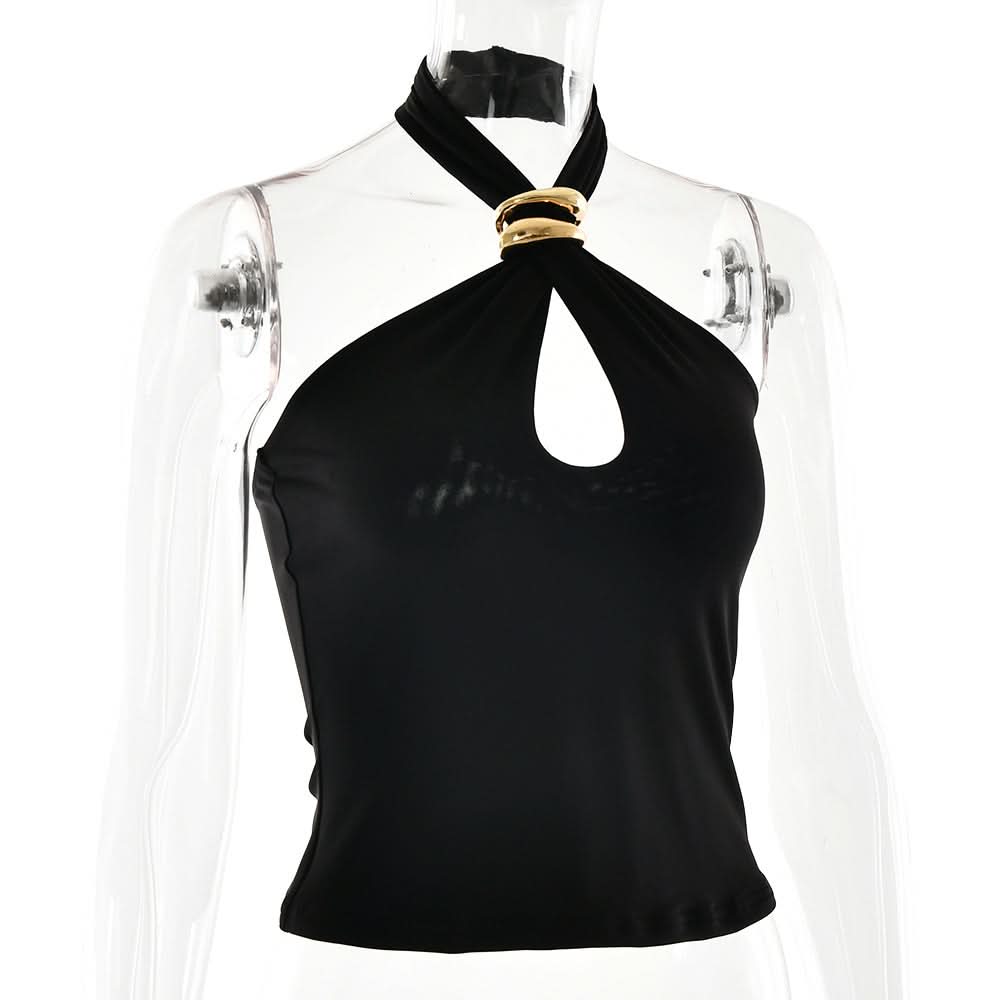 Halter metal ring hollow out cut out top  | Festival Outfits Women