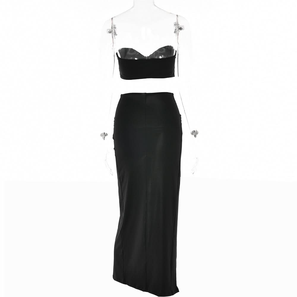 Sweetheart neck ruched slit maxi skirt set  | Festival Outfits Women