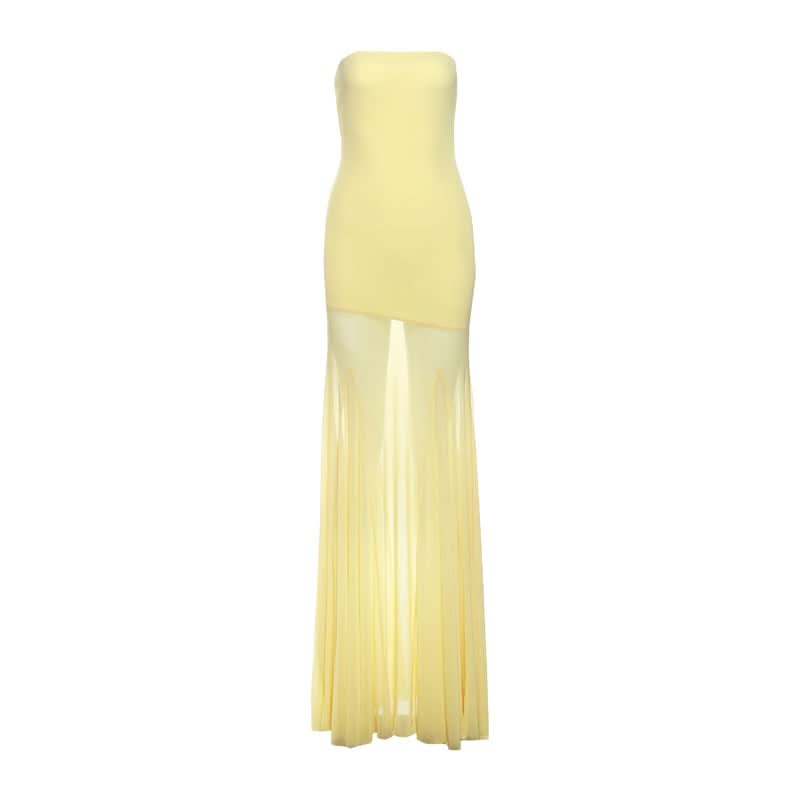 Mesh patchwork solid tube maxi dress  | Festival Outfits Women