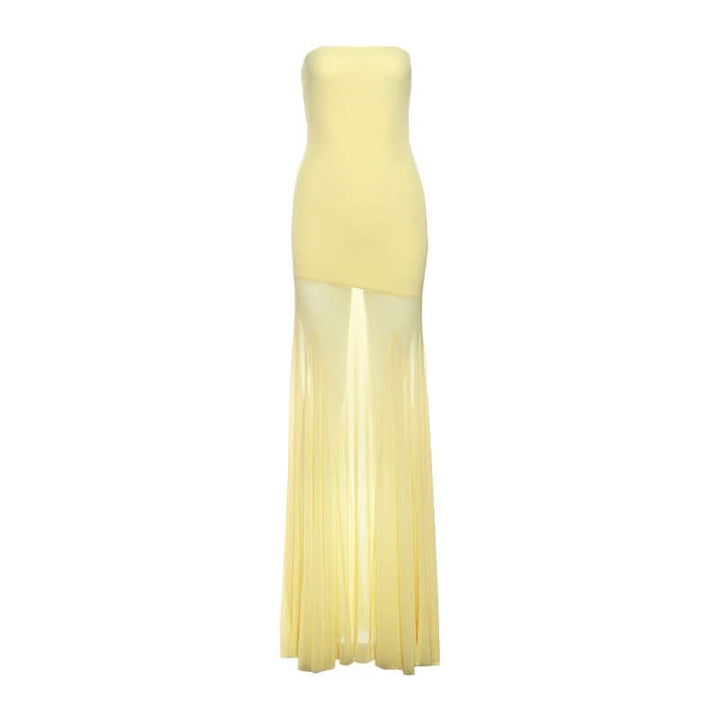 Mesh patchwork solid tube maxi dress  | Festival Outfits Women