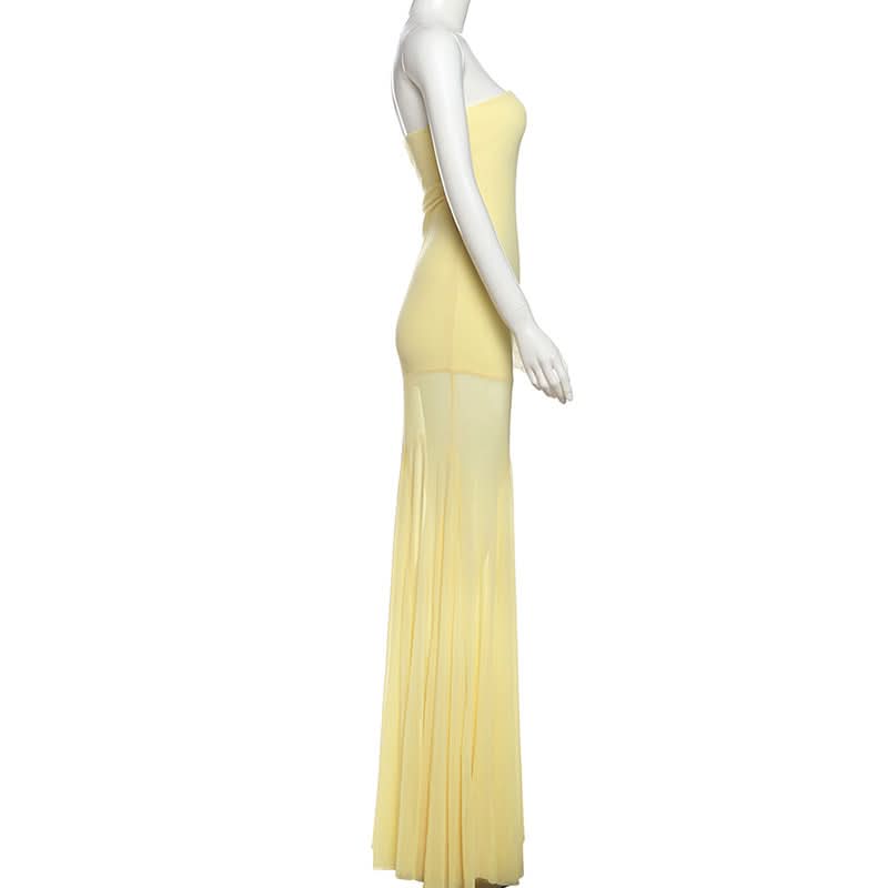 Mesh patchwork solid tube maxi dress  | Festival Outfits Women
