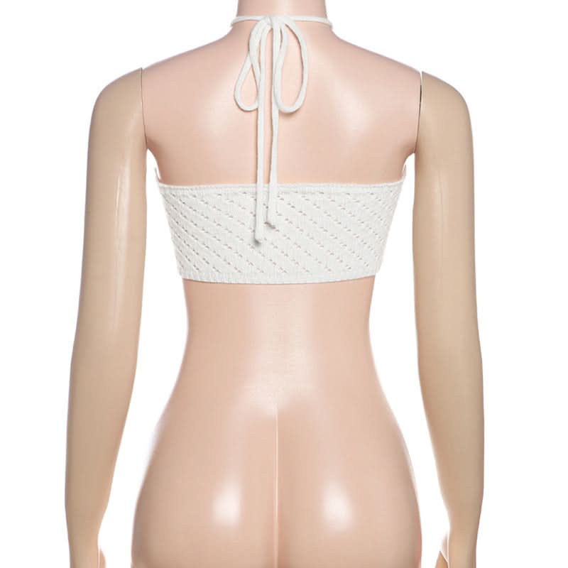 Halter knitted self tie crop top  | Festival Outfits Women