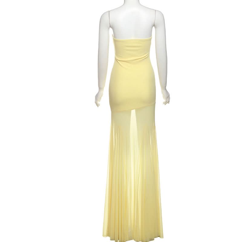 Mesh patchwork solid tube maxi dress  | Festival Outfits Women