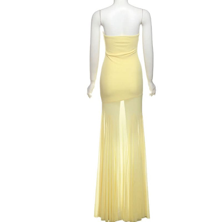 Mesh patchwork solid tube maxi dress  | Festival Outfits Women