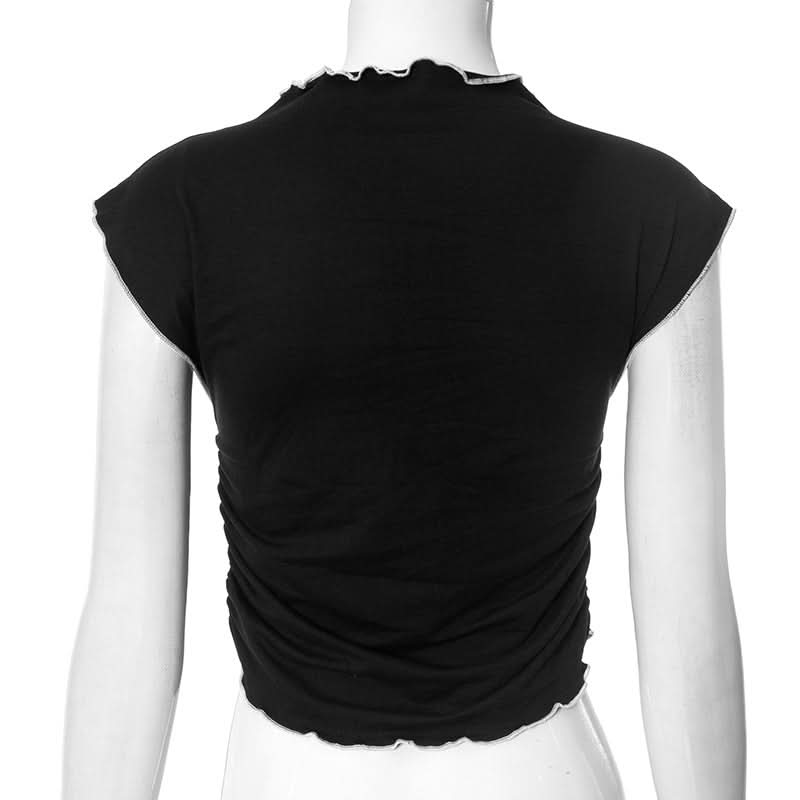 Ruffle bowknot crewneck ruched crop top  | Festival Outfits Women