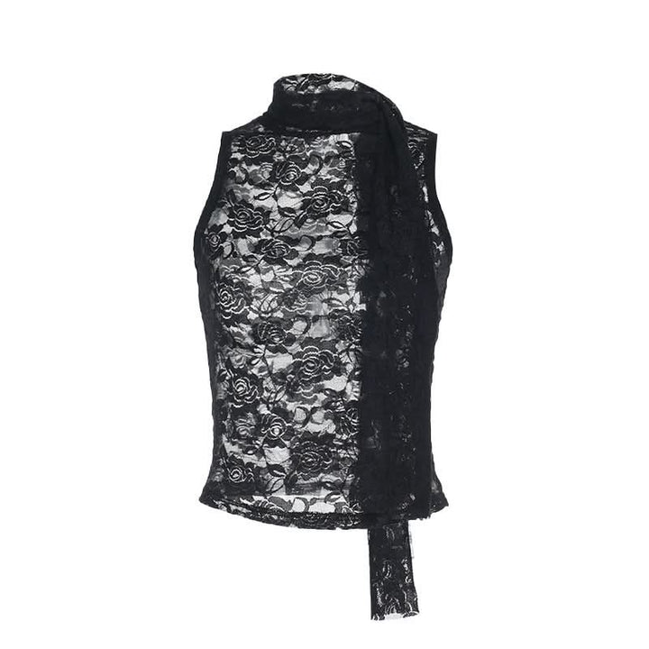 Lace see through crewneck solid crop top  | Festival Outfits Women