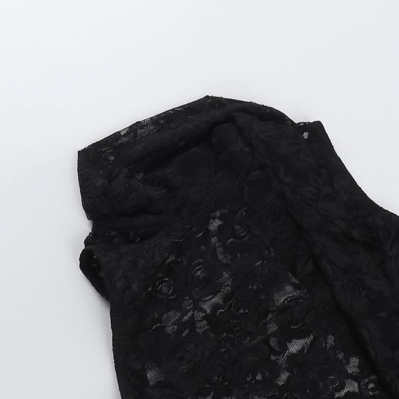 Lace see through crewneck solid crop top  | Festival Outfits Women